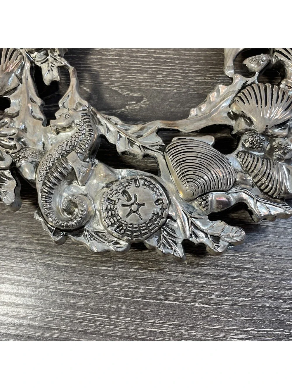 Godinger 1994 Silver Plated Seashell Coastal Wreath Trivet Seahorse Starfish